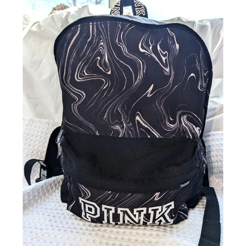 Pink Campus Backpack Victoria's Secret Black & White Marbled Logo Travel Bag 15